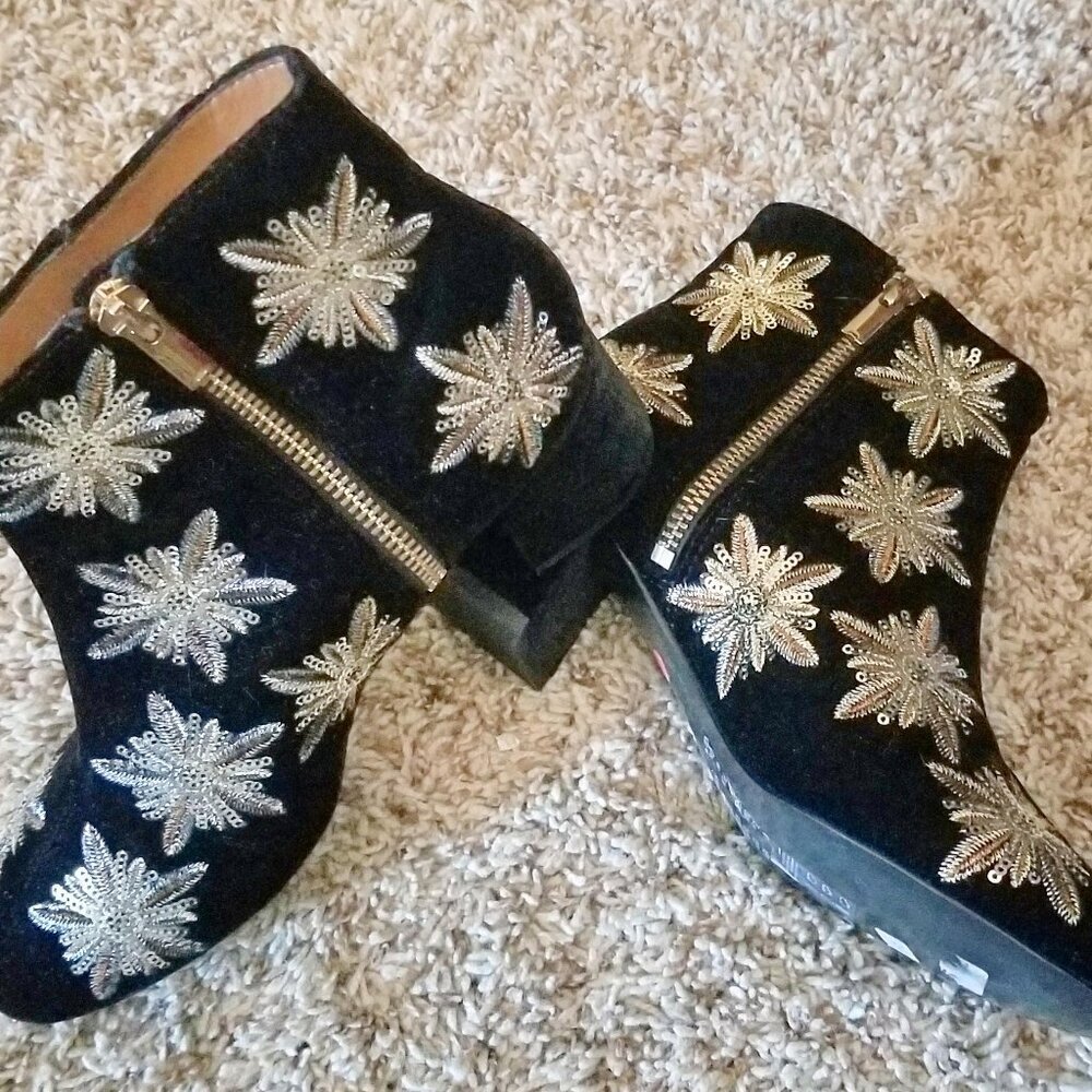 & Other Stories Velvet Starburst Sequin Block Heel Booties Size 6.5